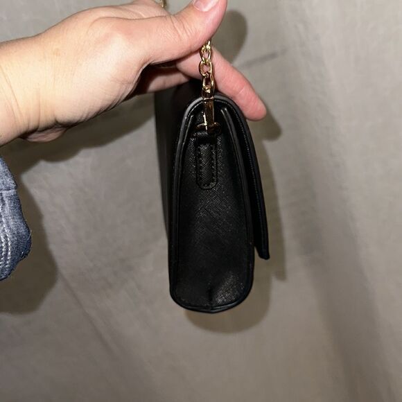 MM Black Gold Tone Hardware Red Lined Crossbody Bag Purse - Picture 5 of 11